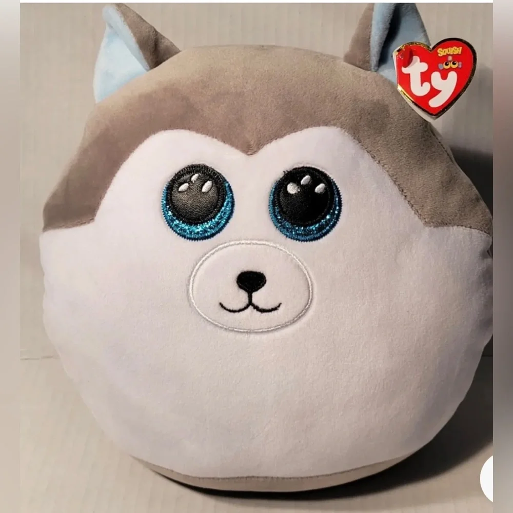 TY Medium Size Squish-A-Boo Slush Grey And White Husky Squishy Beanie NWT Sealed
